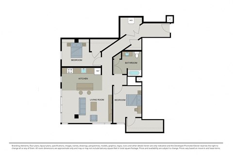 Floor plan for 2 beds, 1 bath, 1160 sqft